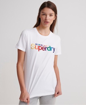 Superdry Classic Rainbow Embroidered Női Pólók Fehér | QWPUK5643